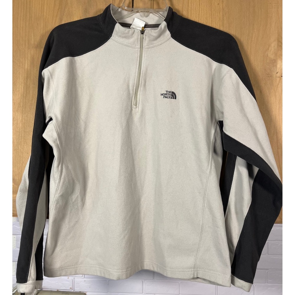 The North Face Fleece Pullover Mens Medium Cream Black Quarter Zip A436